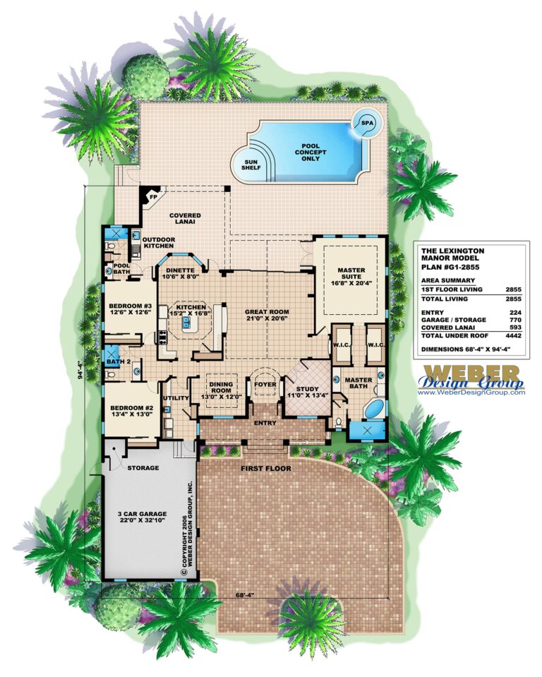 House Plan Photo 1st Floor 3 Car Garage Pool Weber Design 