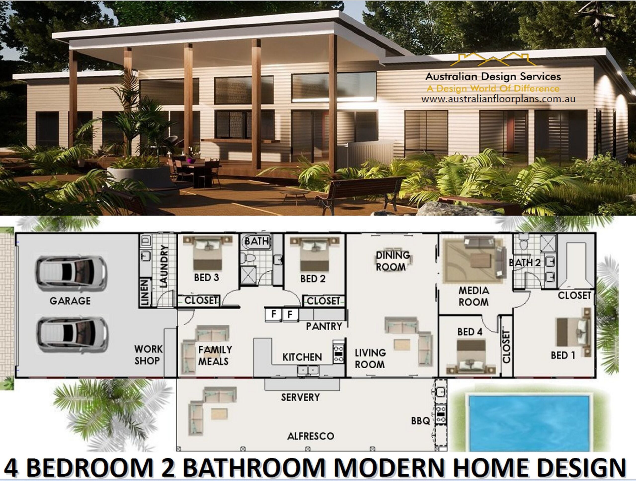 House Plans 4 Bedroom House Plans Large Garage Home Plans 4 Bedroom Design 4 Bed Floor Plans 4 Bed Blueprints House Plan Etsy Australia