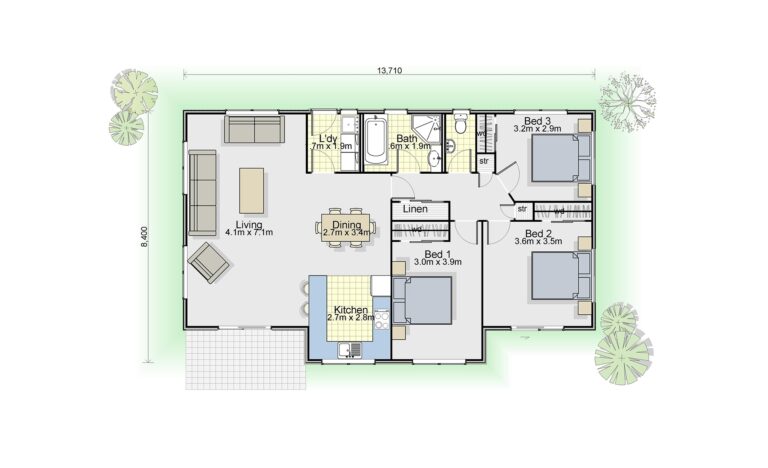 Kaka House Plan 3 Bedroom Single Level House 106m2 