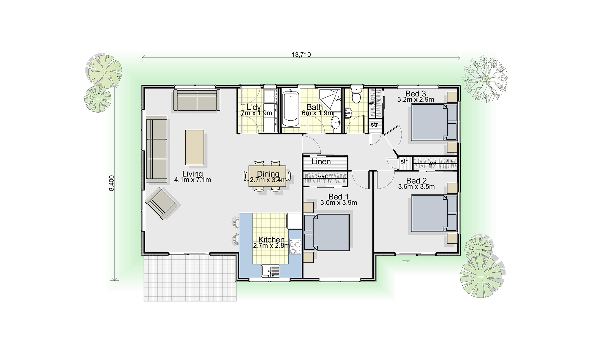 Kaka House Plan 3 Bedroom Single Level House 106m2 Kaka House Plan 3 Bedroom Single Level House 106m2