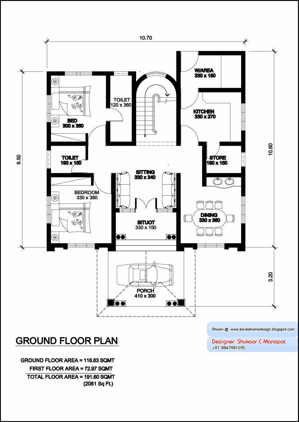 Kerala Model Villa Plan With Elevation 2061 Sq Feet Kerala Kerala Model Villa Plan With Elevation 2061 Sq Feet Kerala