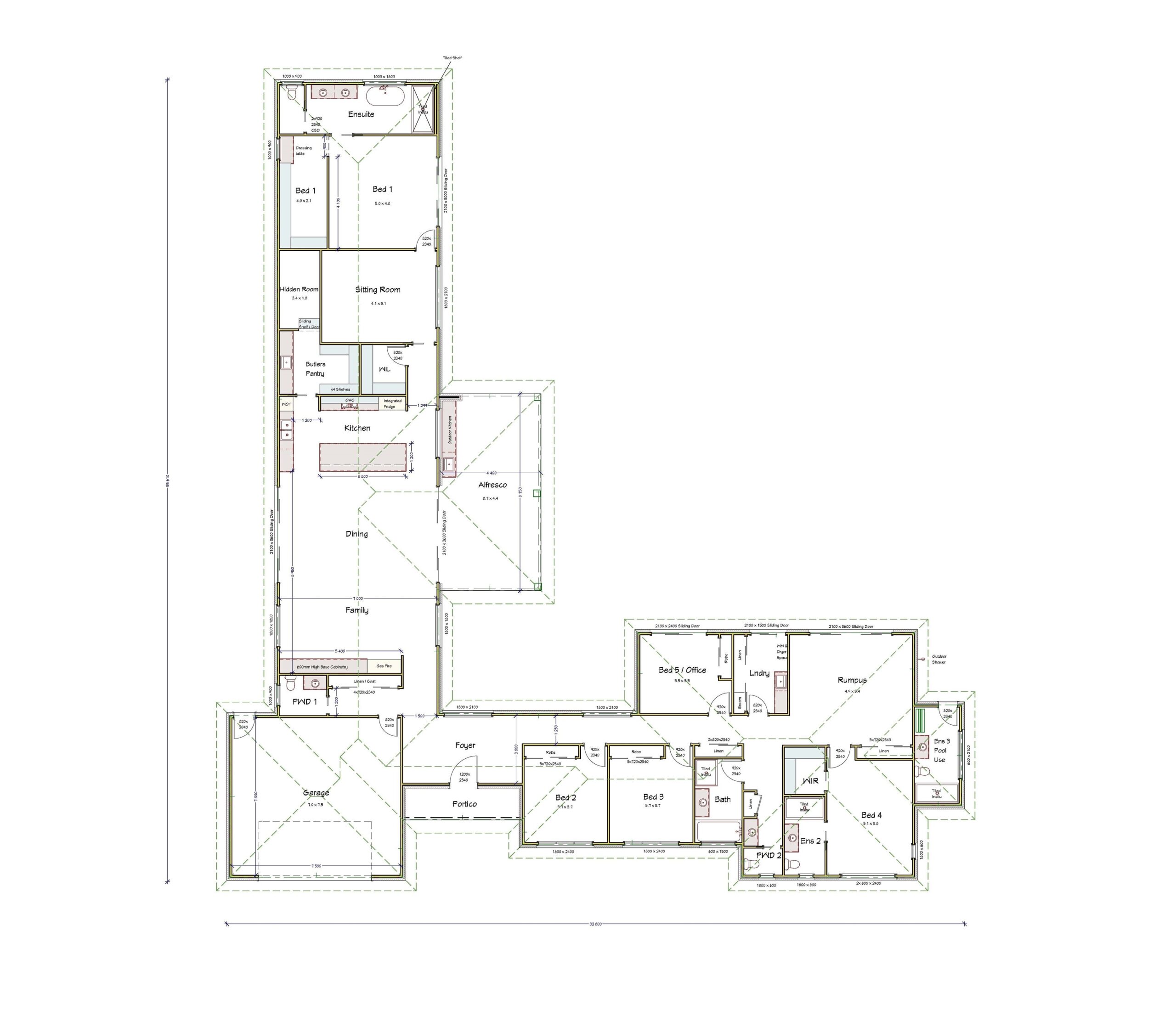 L Shaped Home Courtyard Home Villa Resort Style House Plan Hidden Room Etsy