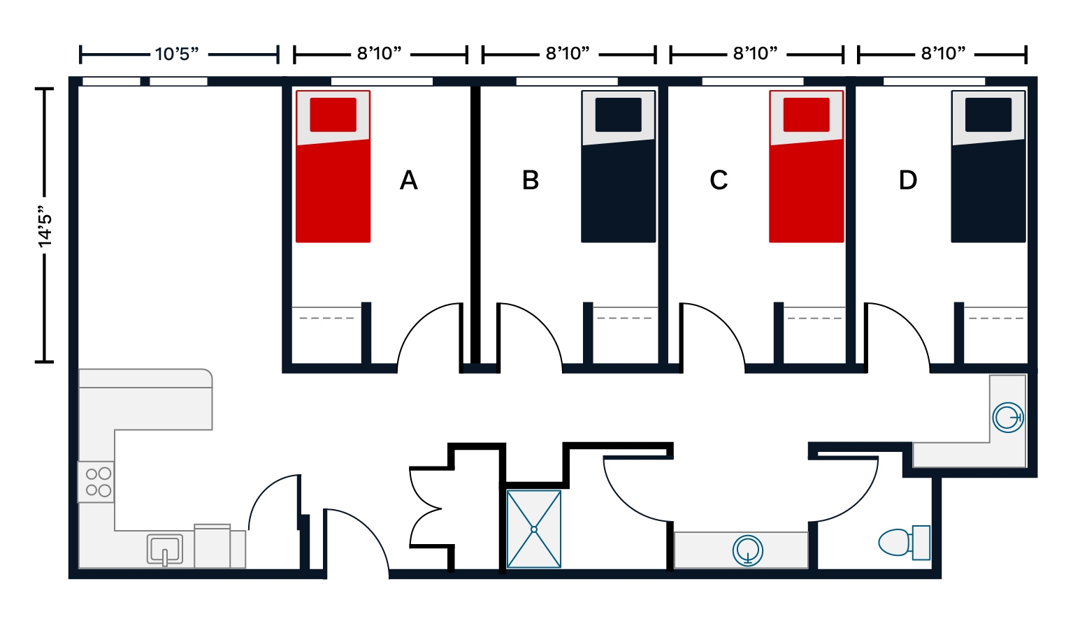 4 Bedroom Student Housing Floor Plans