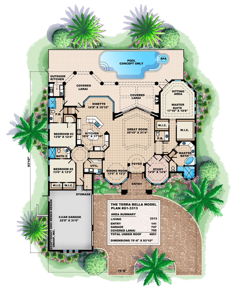Mediterranean House Plan 1 Story Luxury Coastal Home Floor Plan