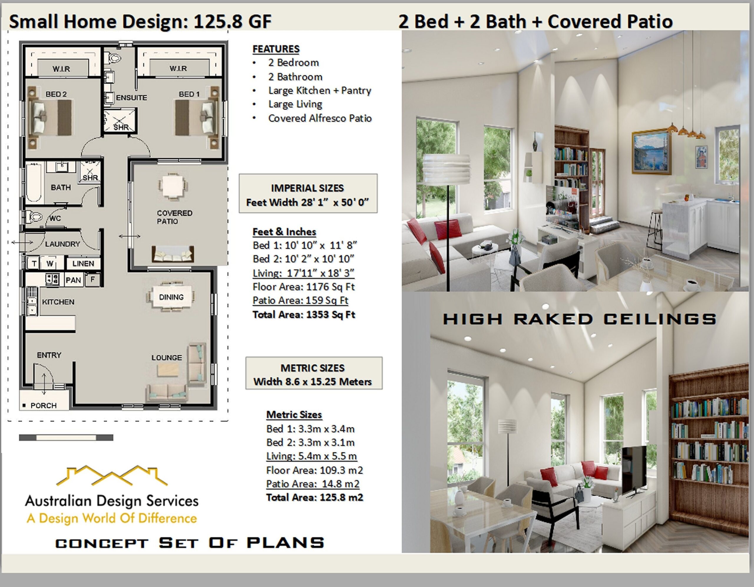 Modern Small 2 Bedroom 2 Bathroom House Design Under 1500 Sq Foot House Plan Or 109 3 M2 Cheap Construction Costs House Plans Etsy