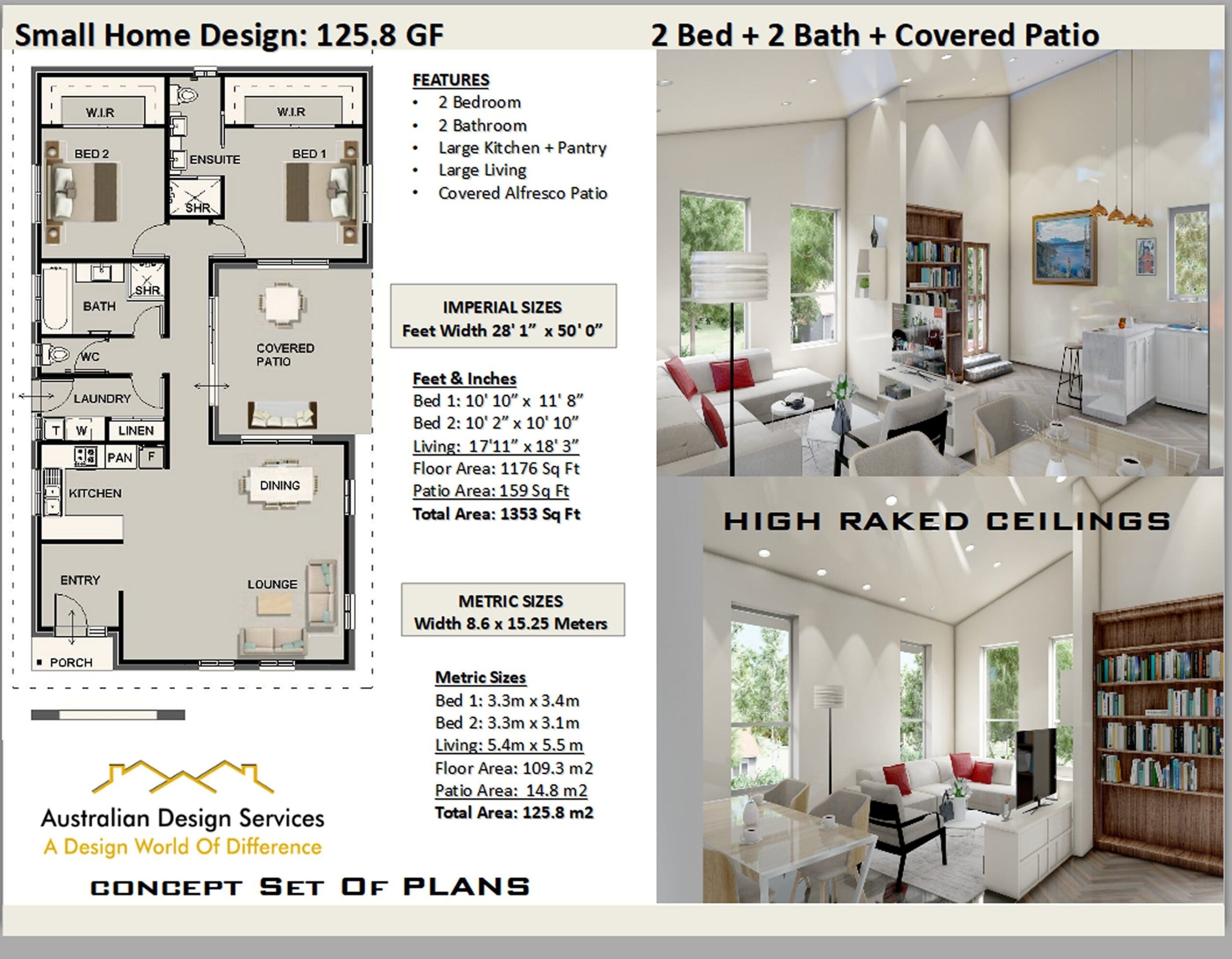 Modern Small 2 Bedroom 2 Bathroom House Design Under 1500 Sq Foot House Plan Or 109 3 M2 Cheap Construction Costs House Plans Etsy
