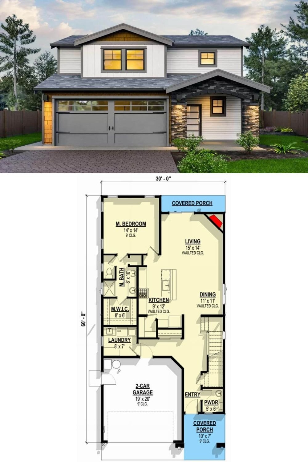 New American Style 3 Bedroom Two Story Home With Bonus Room And Double Garage Floor Plan 