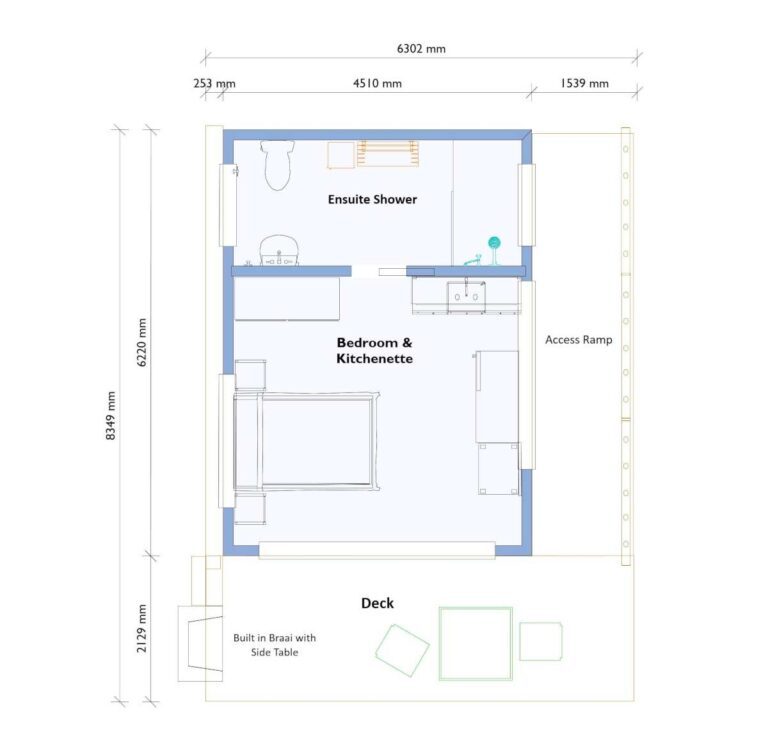 One Bedroom Cabin Floor Plan Designed For Resorts