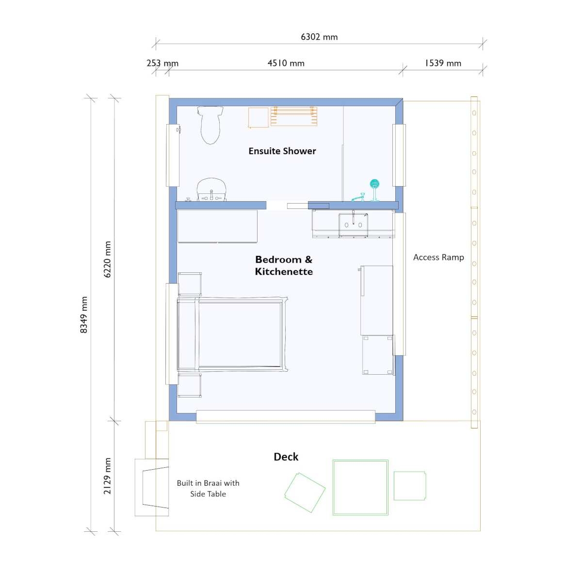 One Bedroom Cabin Floor Plan Designed For Resorts