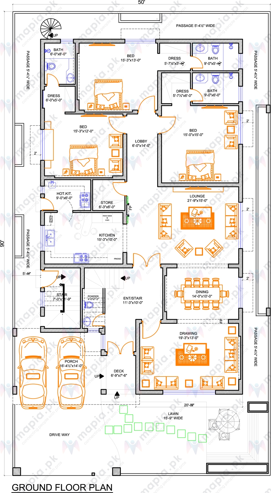 One Kanal House Floor Plan Mapia