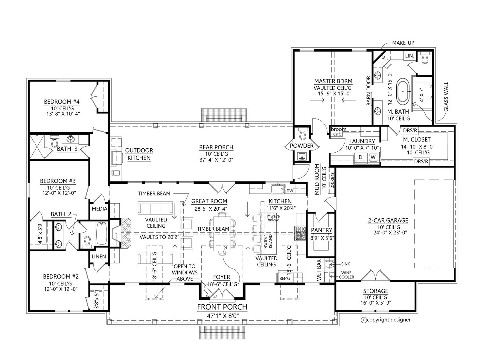 4 Bedroom Farm House Plan