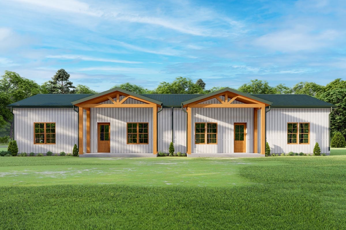 One Story Metal Duplex House Plan With 1008 Square Foot 2 Bedroom Units 777062MTL Architectural Designs House Plans