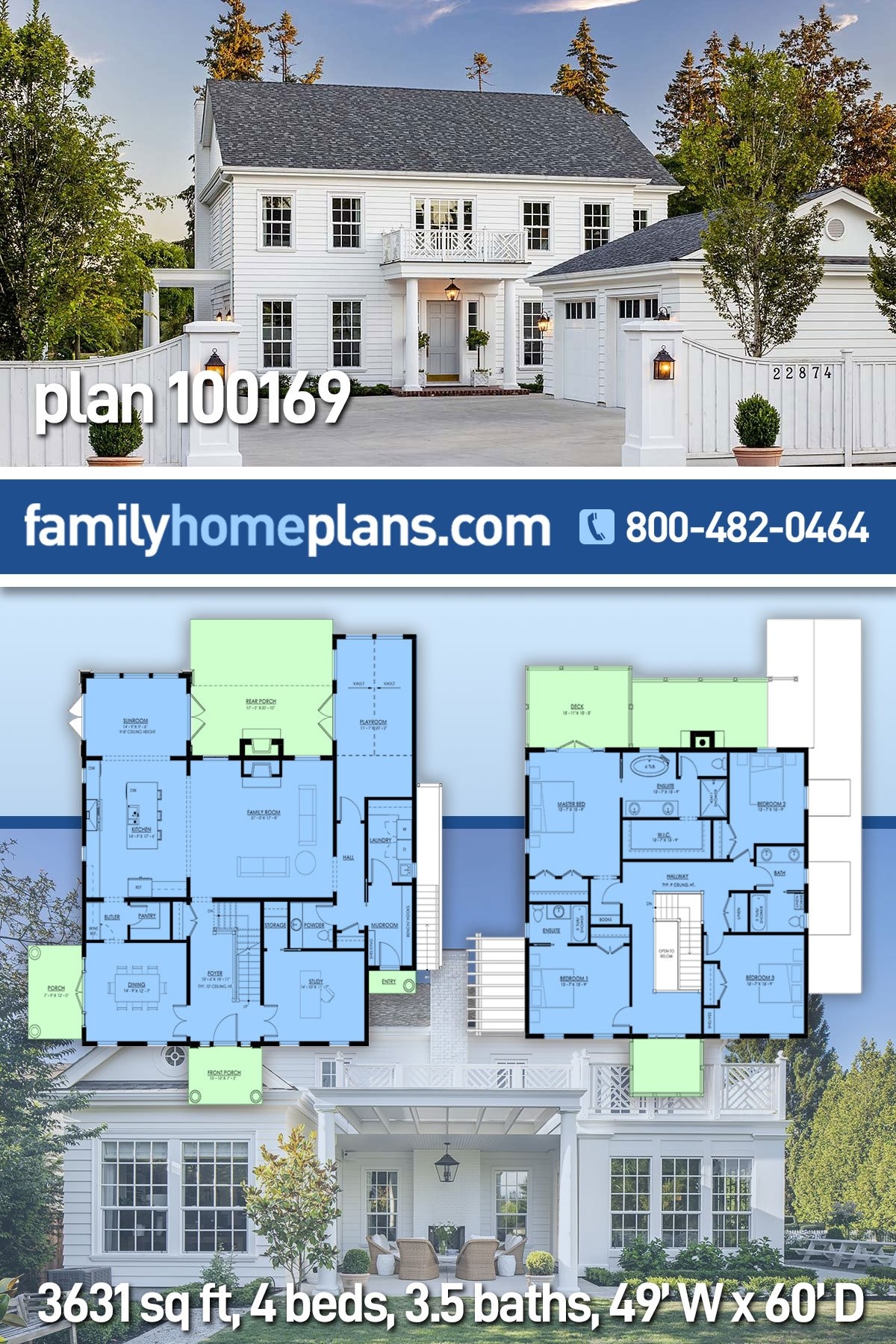 Plan 100169 Gorgeous Colonial Style Home Plan With Sunroom