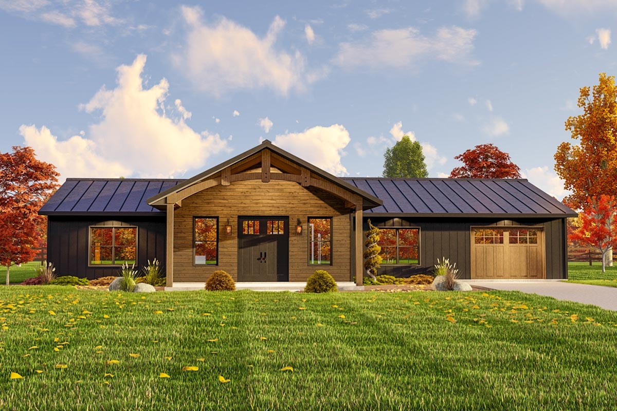 Plan 135221GRA 2 Bed 1700 Square Foot Rustic One Story House Plan With Vaulted Open Floor Plan