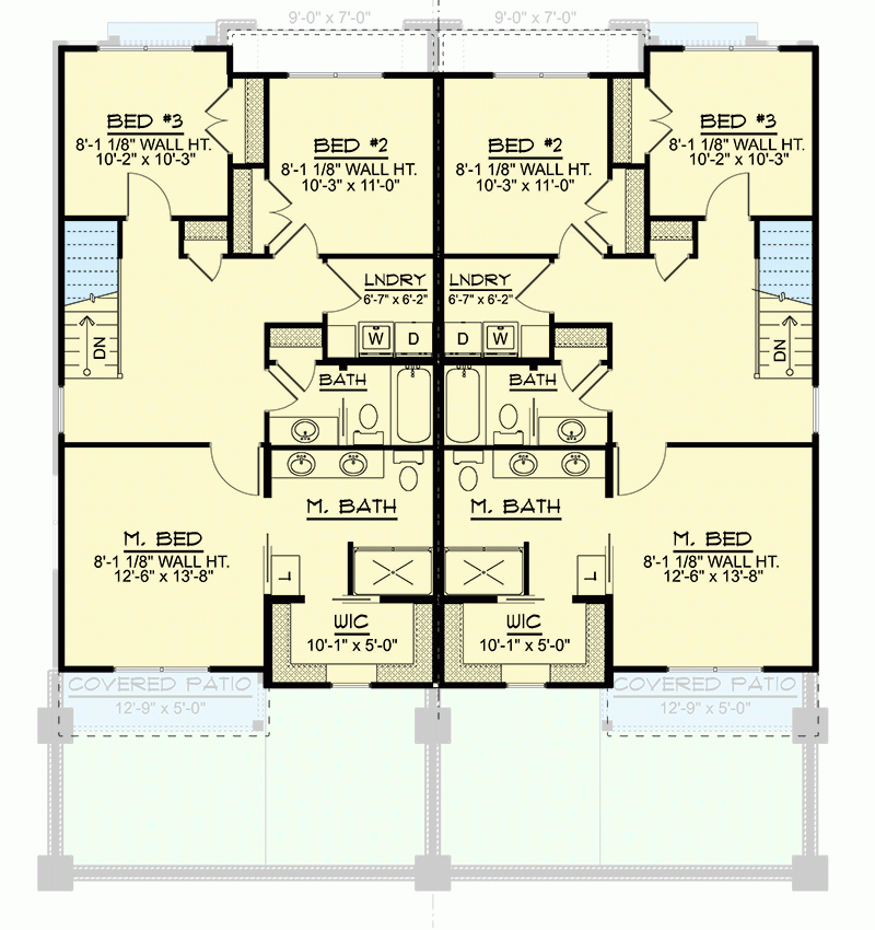 Plan 135332GRA New American Duplex House Plan With Matching 3 Bed 2 5 Bath Units 1556 Sq Ft Per Unit