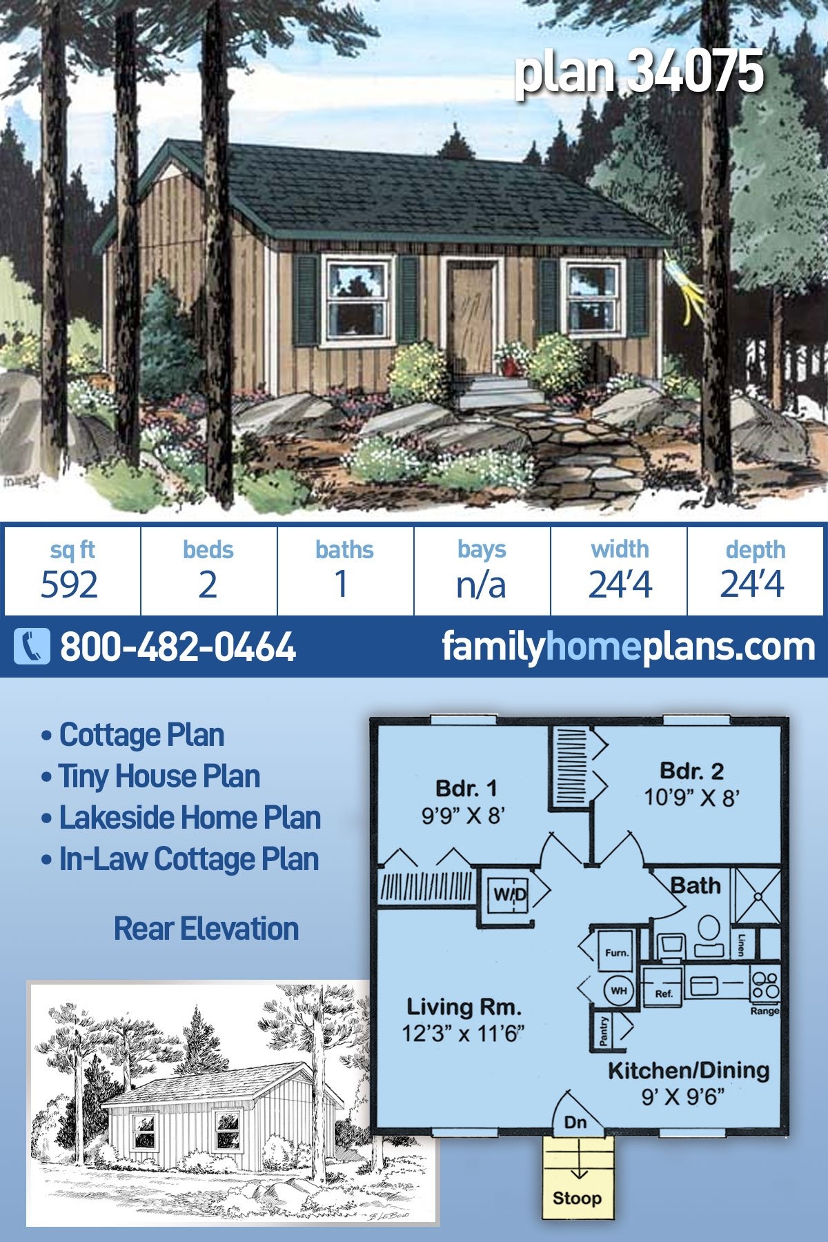 Plan 34075 Tiny Home Plan With 592 Sq Ft 2 Bedrooms And 1 Bath Plan 34075 Tiny Home Plan With 592 Sq Ft 2 Bedrooms And 1 Bath