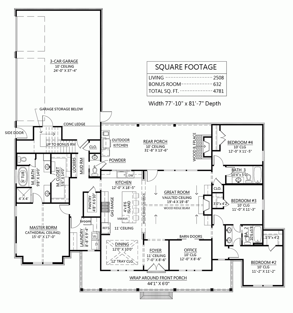 Plan 41419 4 Bedroom Country House Plan With Outdoor Kitchen And Outdoor Fireplace