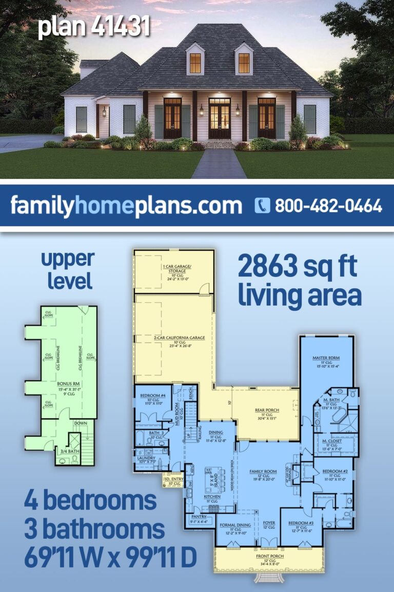Plan 41431 Colonial Style Home Plan With 3 Car Garage
