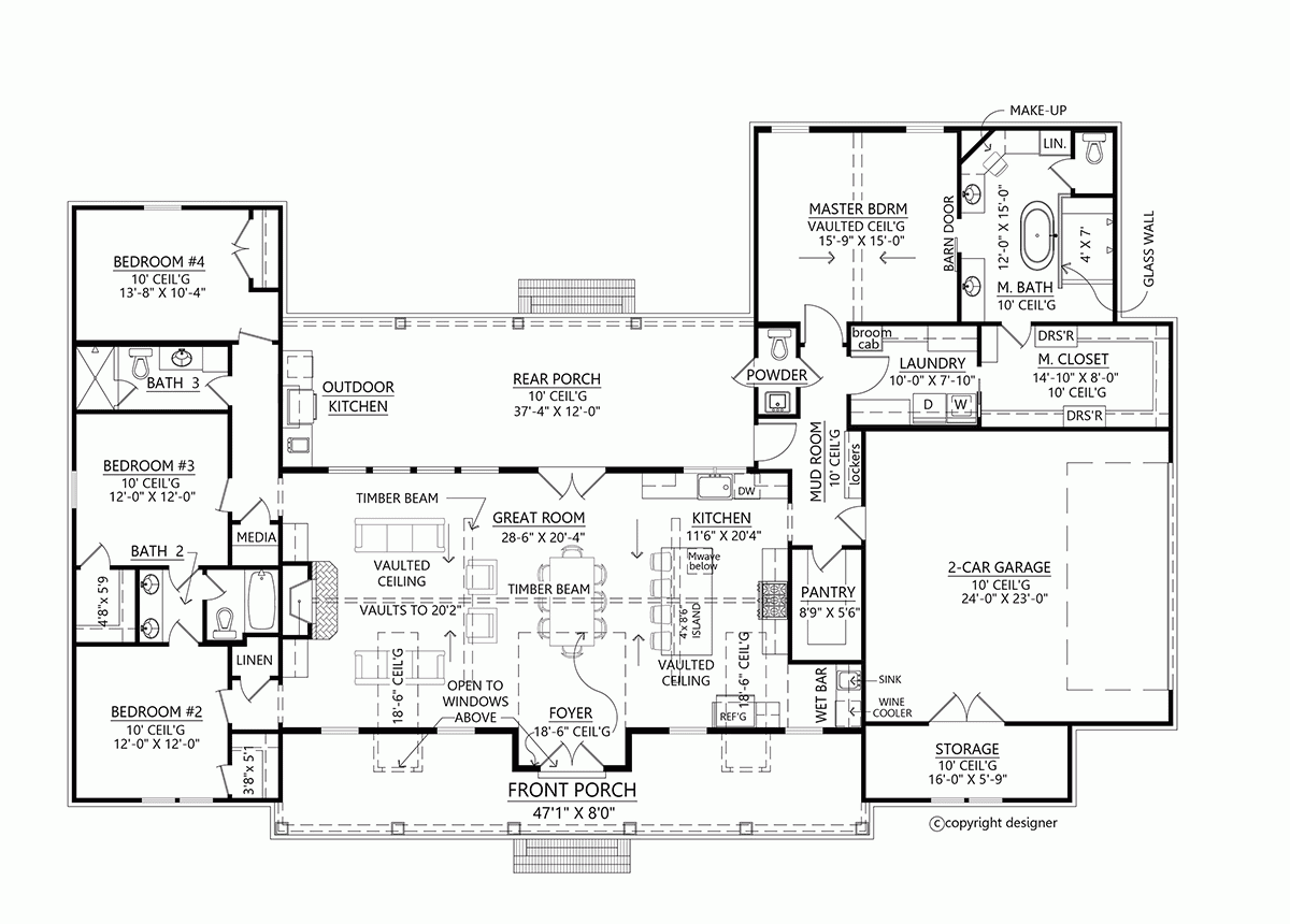 Plan 41434 4 Bedroom Ranch Farmhouse Plan With Outdoor Kitchen Plan 41434 4 Bedroom Ranch Farmhouse Plan With Outdoor Kitchen