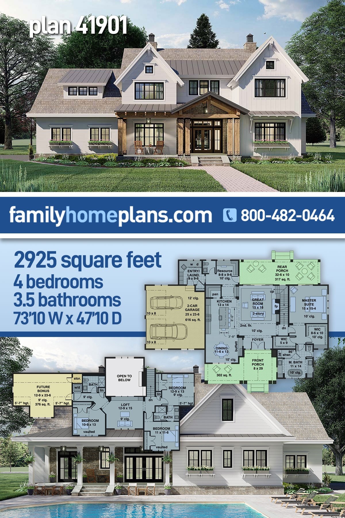 Plan 41901 Traditional Style House Plan With Bonus Room Plan 41901 Traditional Style House Plan With Bonus Room