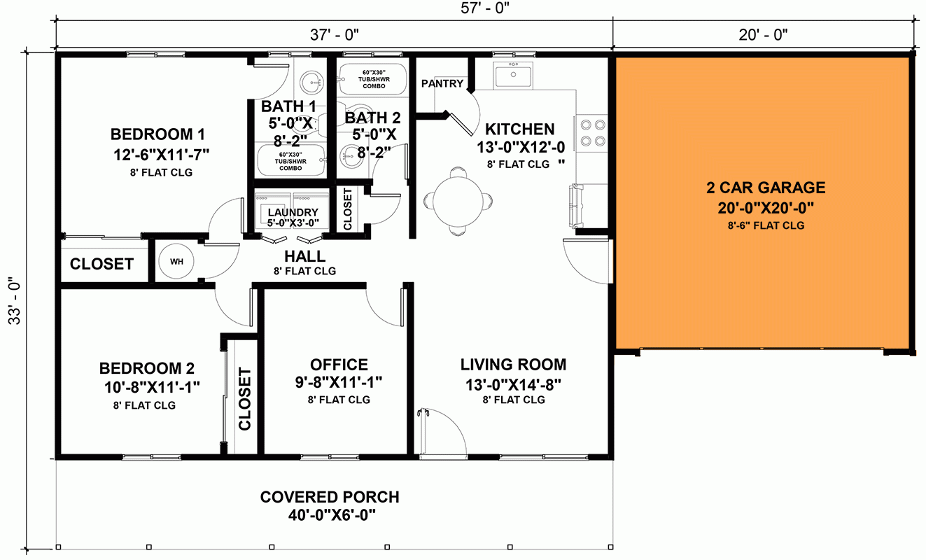2 Bedroom 1 Bath House Plan