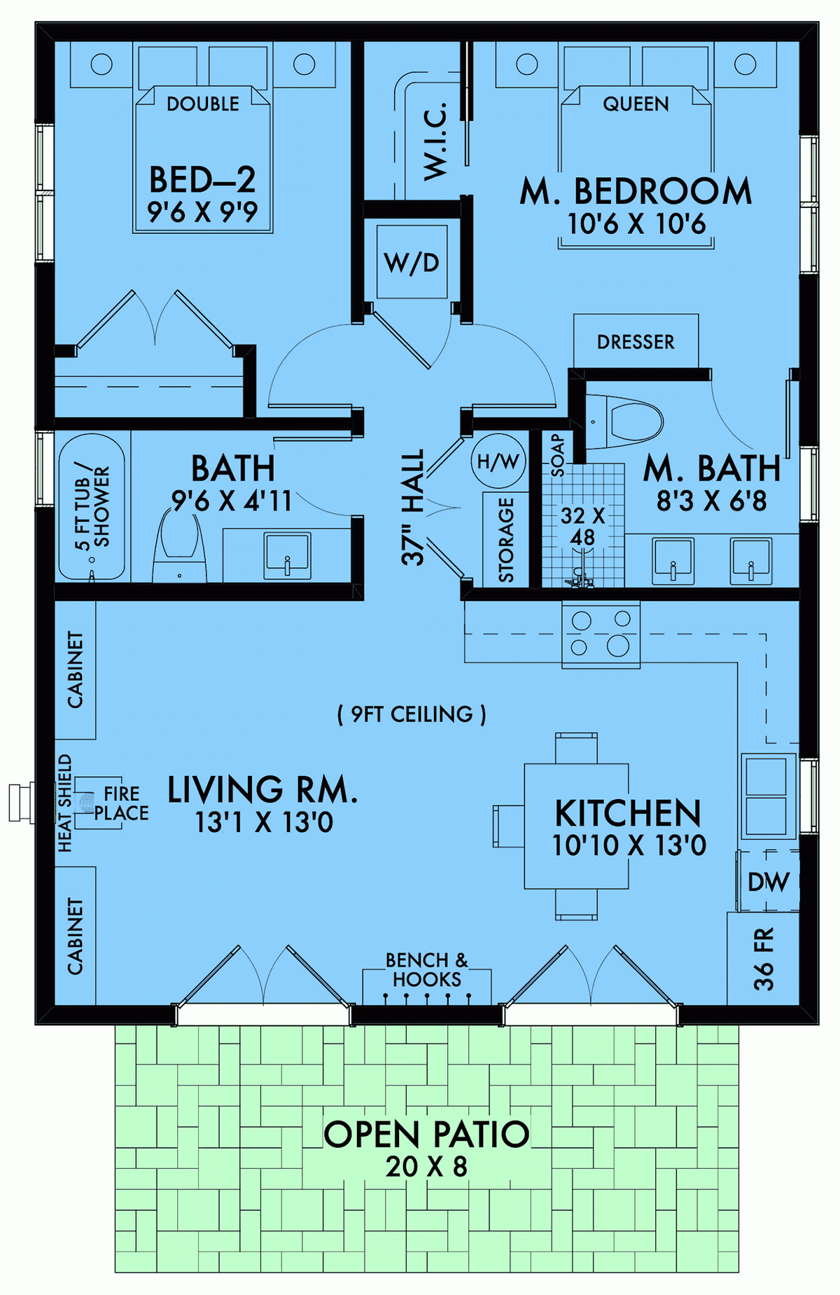 Plan 42922 Small Ranch Home Floor Plan With Two Bedrooms And Tw