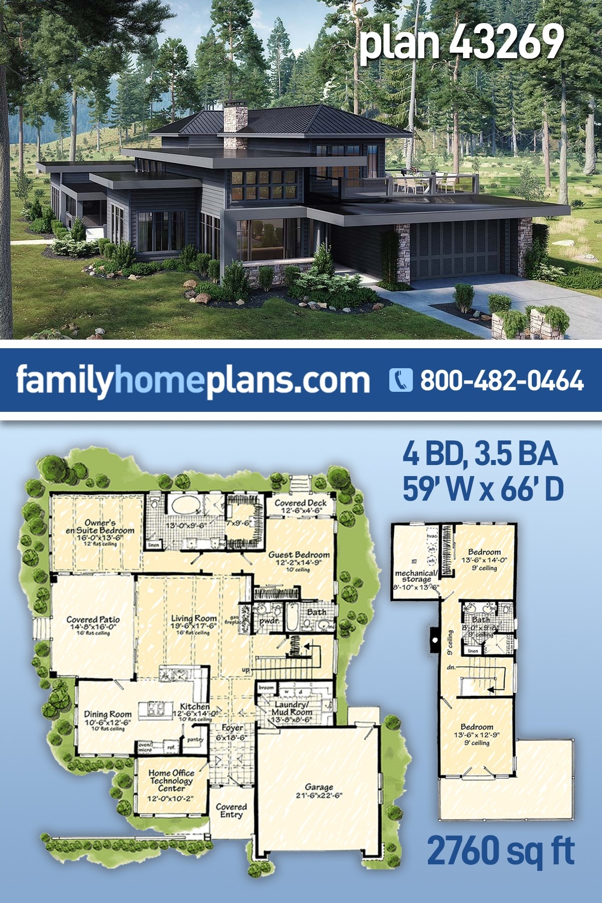 Plan 43269 Contemporary House Plan With 2760 Sq Ft Plan 43269 Contemporary House Plan With 2760 Sq Ft
