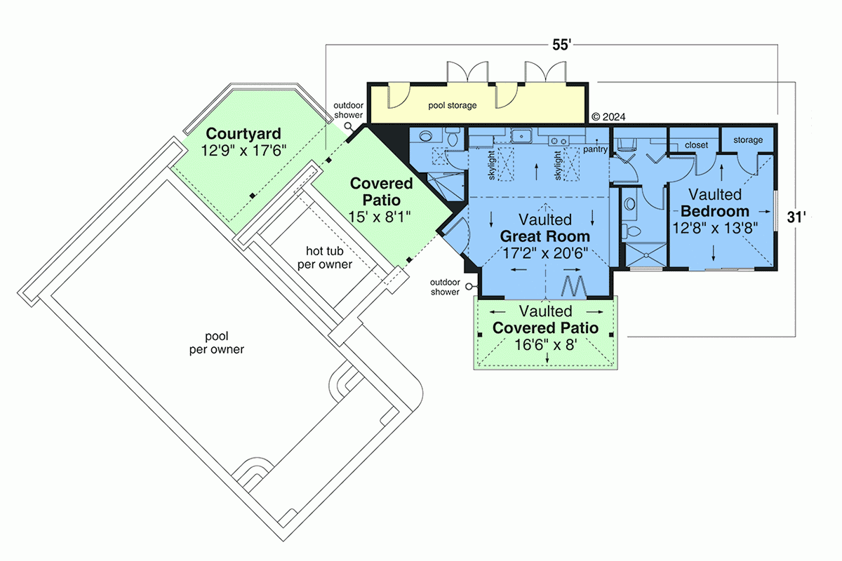 Plan 43792 Traditional Style ADU Pool House With 1 Bedroom And Plan 43792 Traditional Style ADU Pool House With 1 Bedroom And