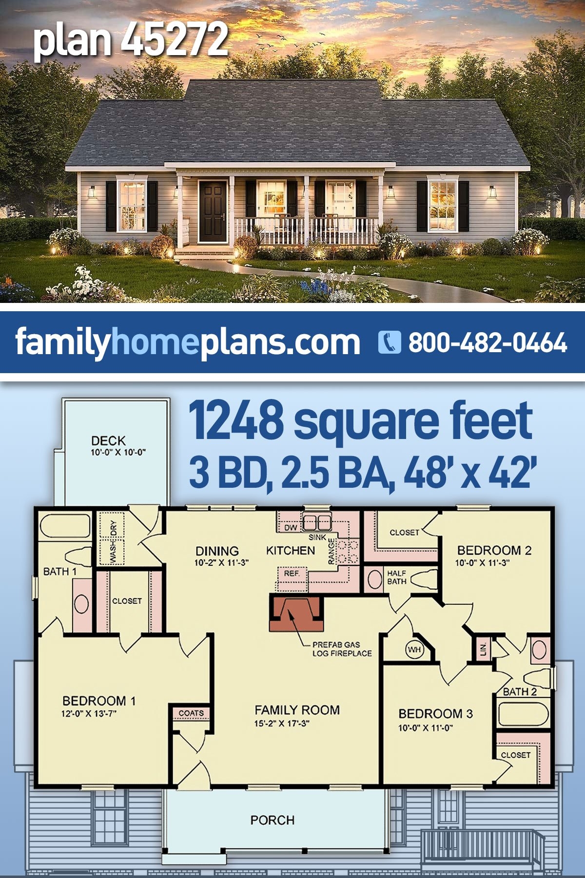 Plan 45272 Simple And Affordable Ranch Home Design Offering 3 B