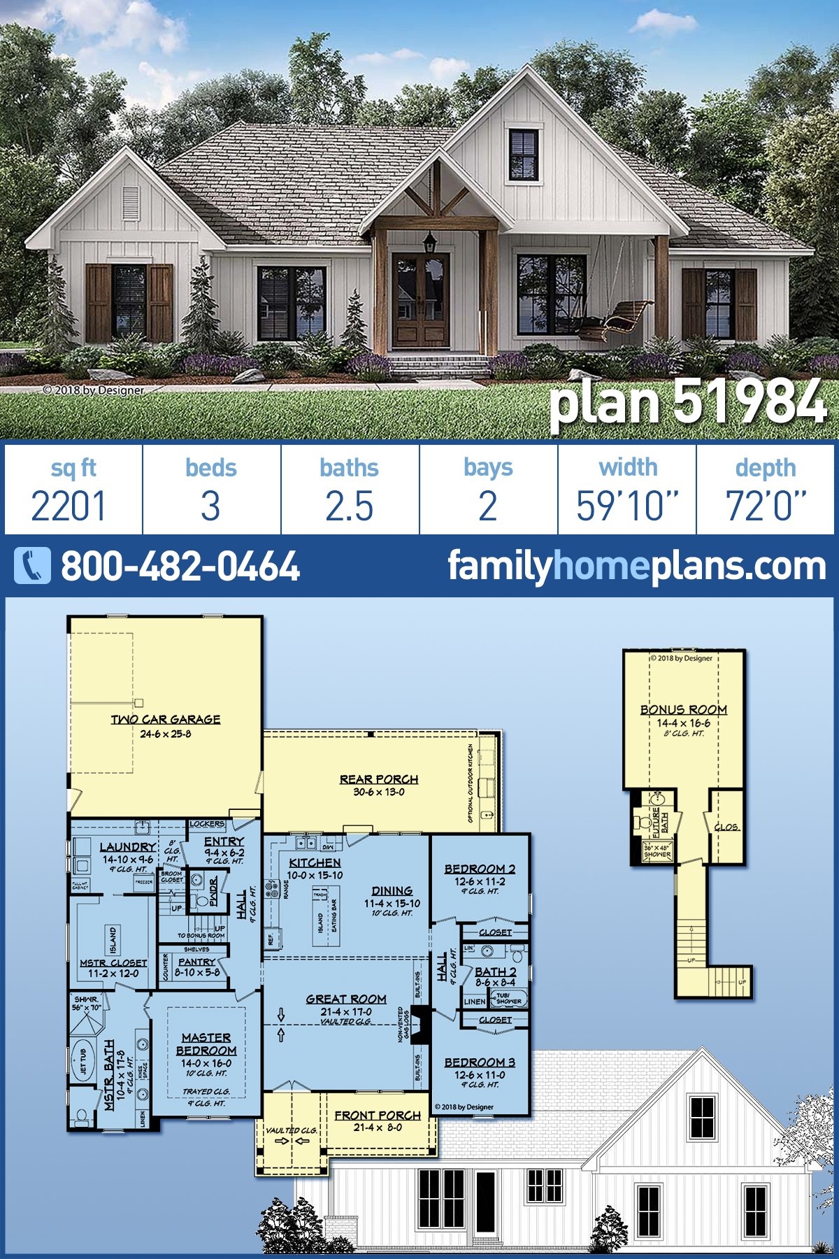 Plan 51984 Ranch Style House Plan With Bonus Room 2201 Sq Ft Plan 51984 Ranch Style House Plan With Bonus Room 2201 Sq Ft