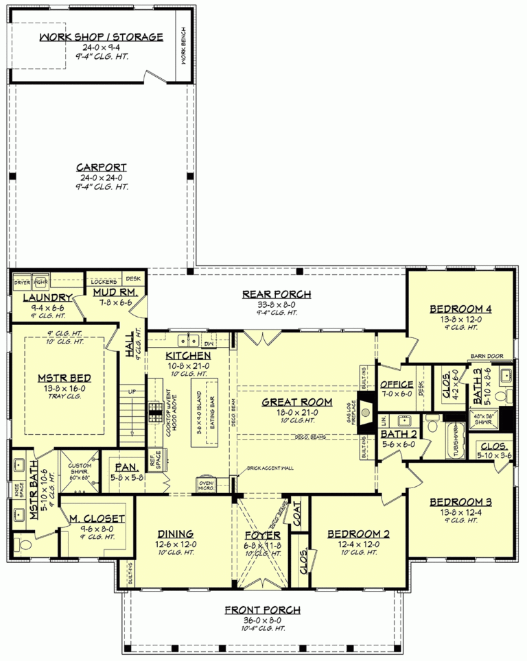 Plan 56710 Modern Farmhouse Plan With 2390 Sq Ft 4 Beds 3 Bat