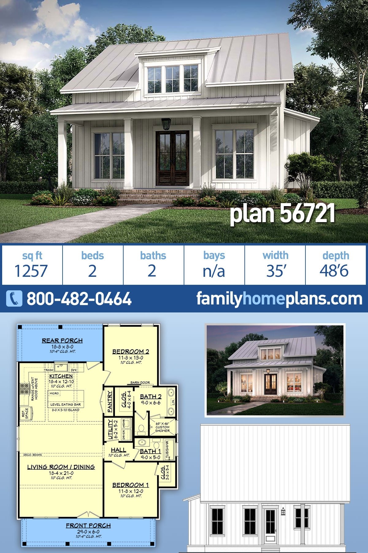 Plan 56721 Narrow Farmhouse Home Plan With 1257 Square Feet 2