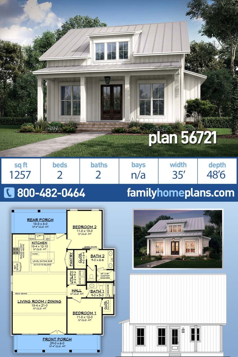 Plan 56721 Narrow Farmhouse Home Plan With 1257 Square Feet 2