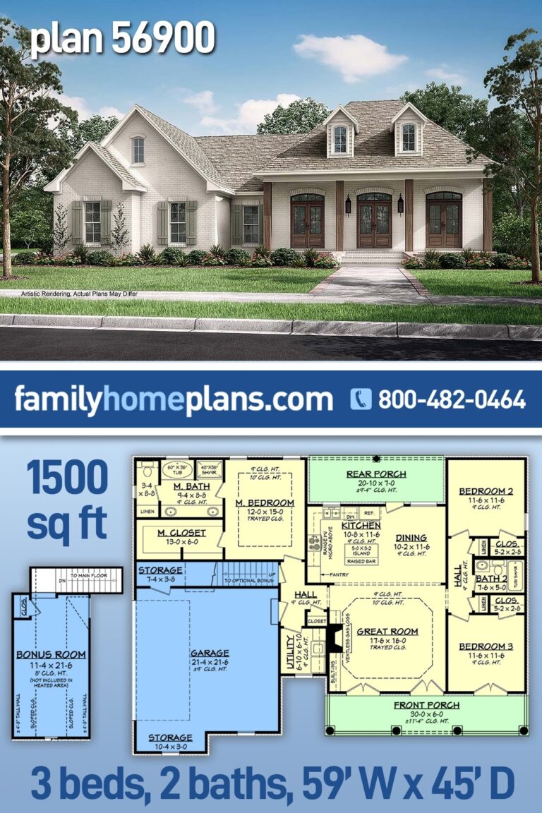 Plan 56900 French Country Home Plan 56900 Has 1500 Sq Ft 3 Bed