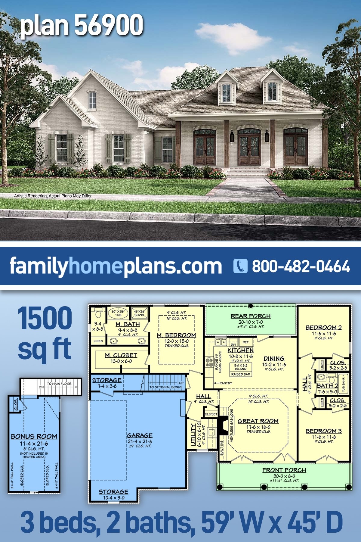 Plan 56900 French Country Home Plan 56900 Has 1500 Sq Ft 3 Bed