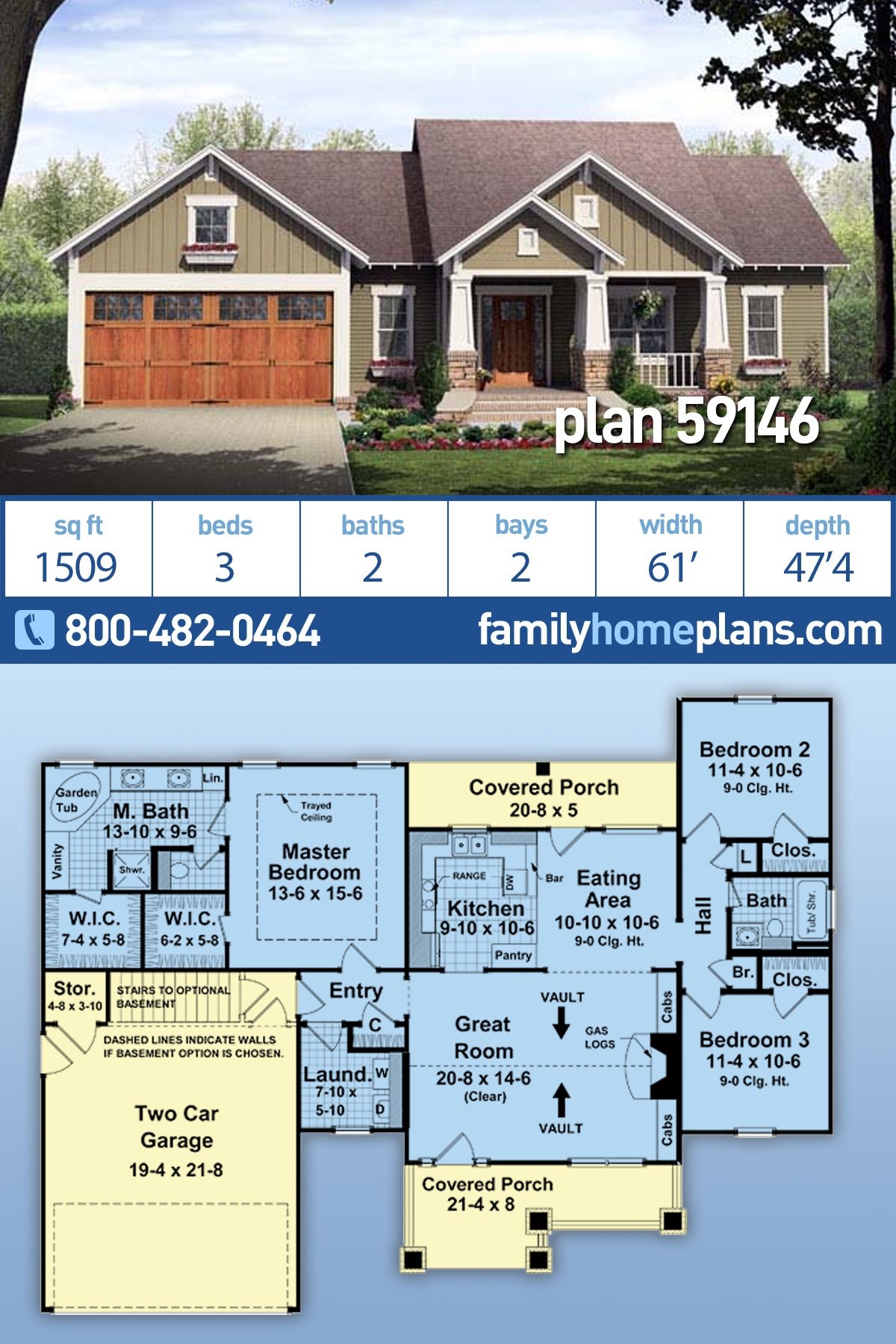 Plan 59146 Traditional Craftsman House Plan 59146 With 1509 Sq