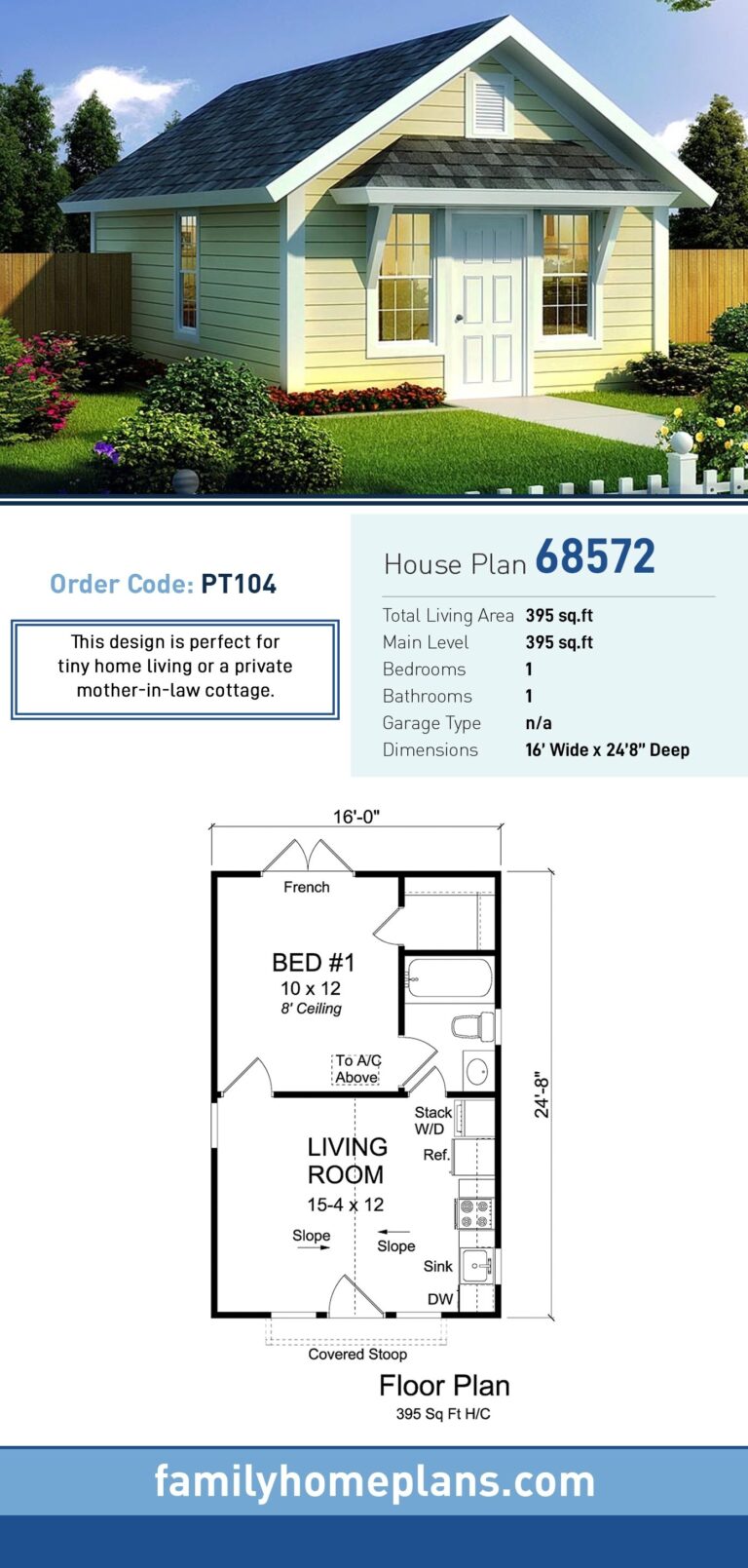 Plan 68572 Traditional Style With 1 Bed 1 Bath