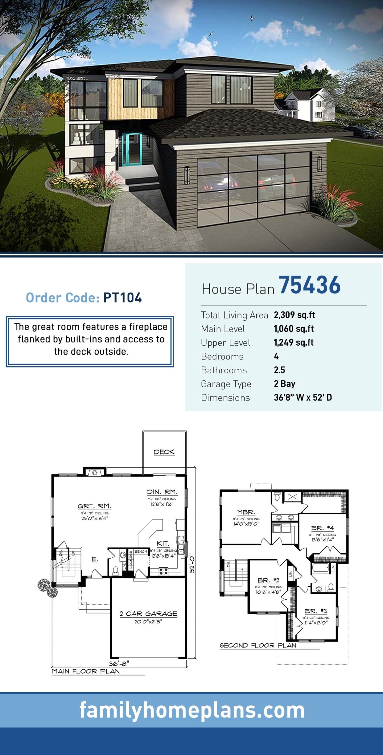 Plan 75436 Two Story Modern House Floor Plans Plan 75436 Two Story Modern House Floor Plans