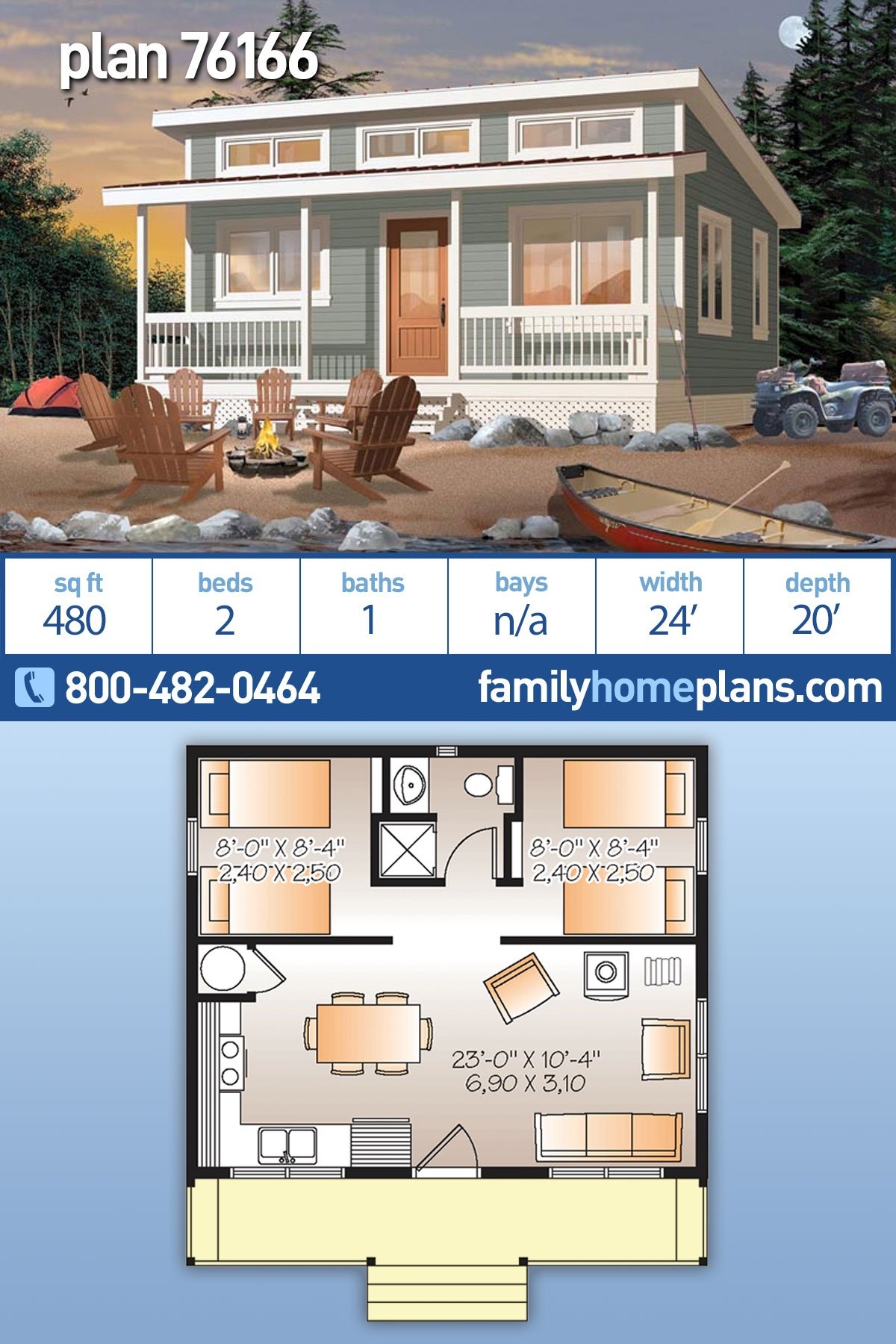 Plan 76166 Tiny Floor Plan Under 500 Sq Ft Has 2 Bedrooms And 1