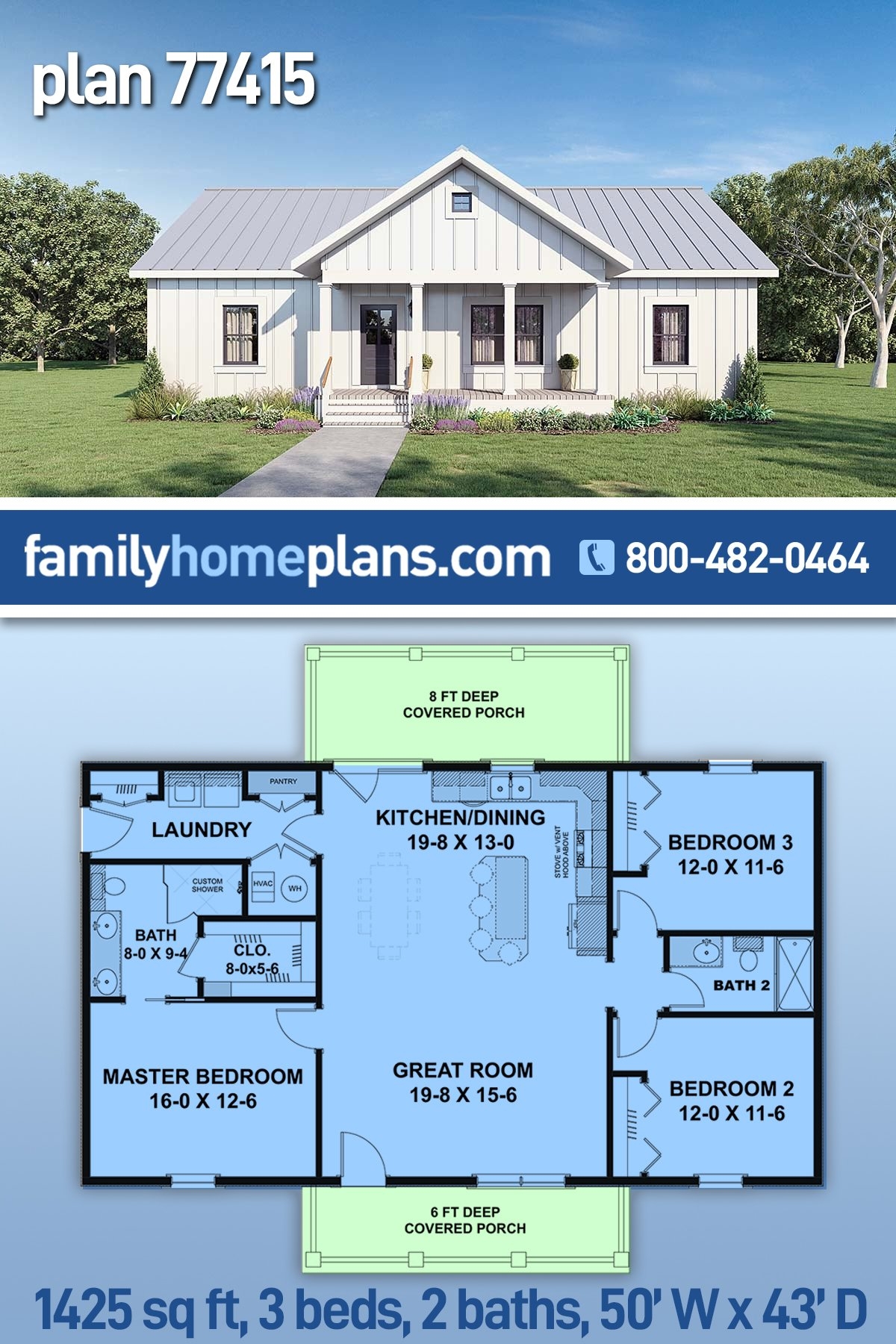 Plan 77415 Three Bedroom Country Floor Plan With Split Bedrooms Plan 77415 Three Bedroom Country Floor Plan With Split Bedrooms