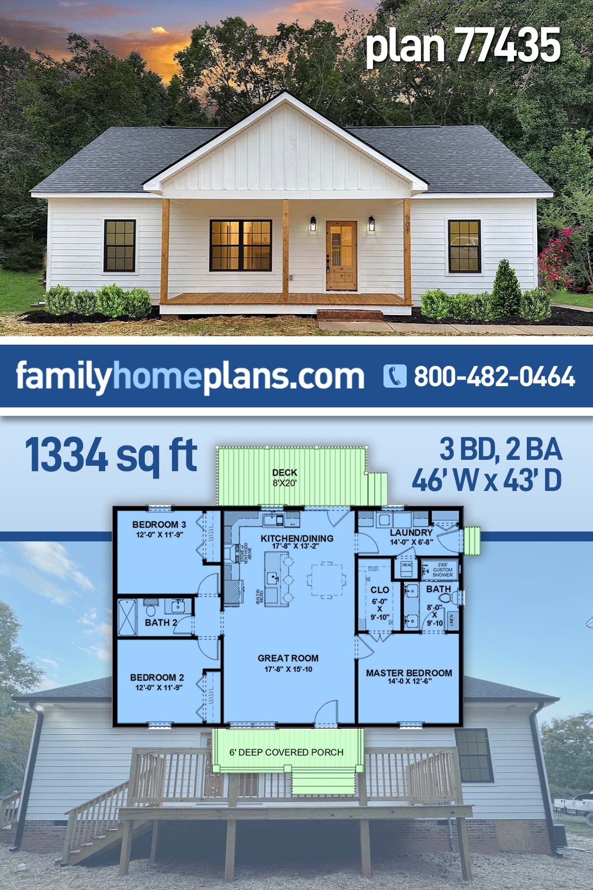 Plan 77435 Ranch Style With 3 Bed 2 Bath