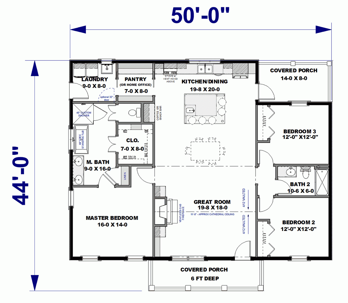 Plan 77436 Ranch Style With 3 Bed 2 Bath