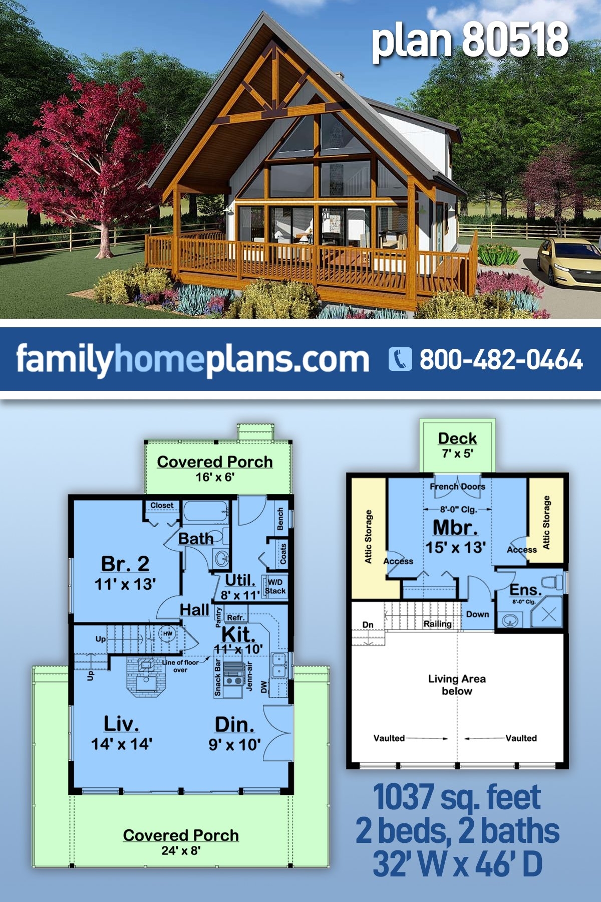 Plan 80518 Small Home With A Grand View Large Floor To Ceilin Plan 80518 Small Home With A Grand View Large Floor To Ceilin