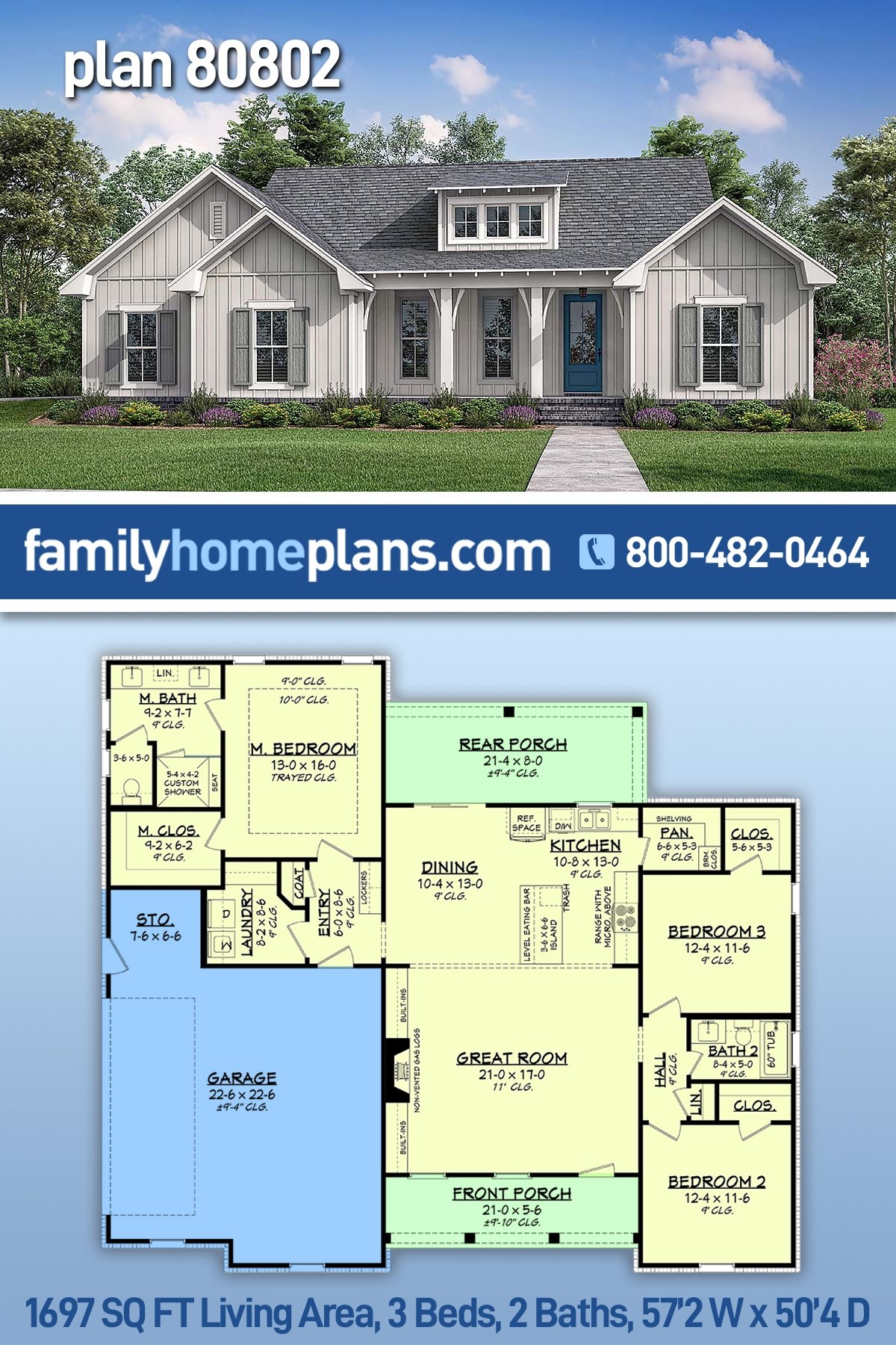 Plan 80802 3 Bedroom New American Home Plan Plan 80802 3 Bedroom New American Home Plan