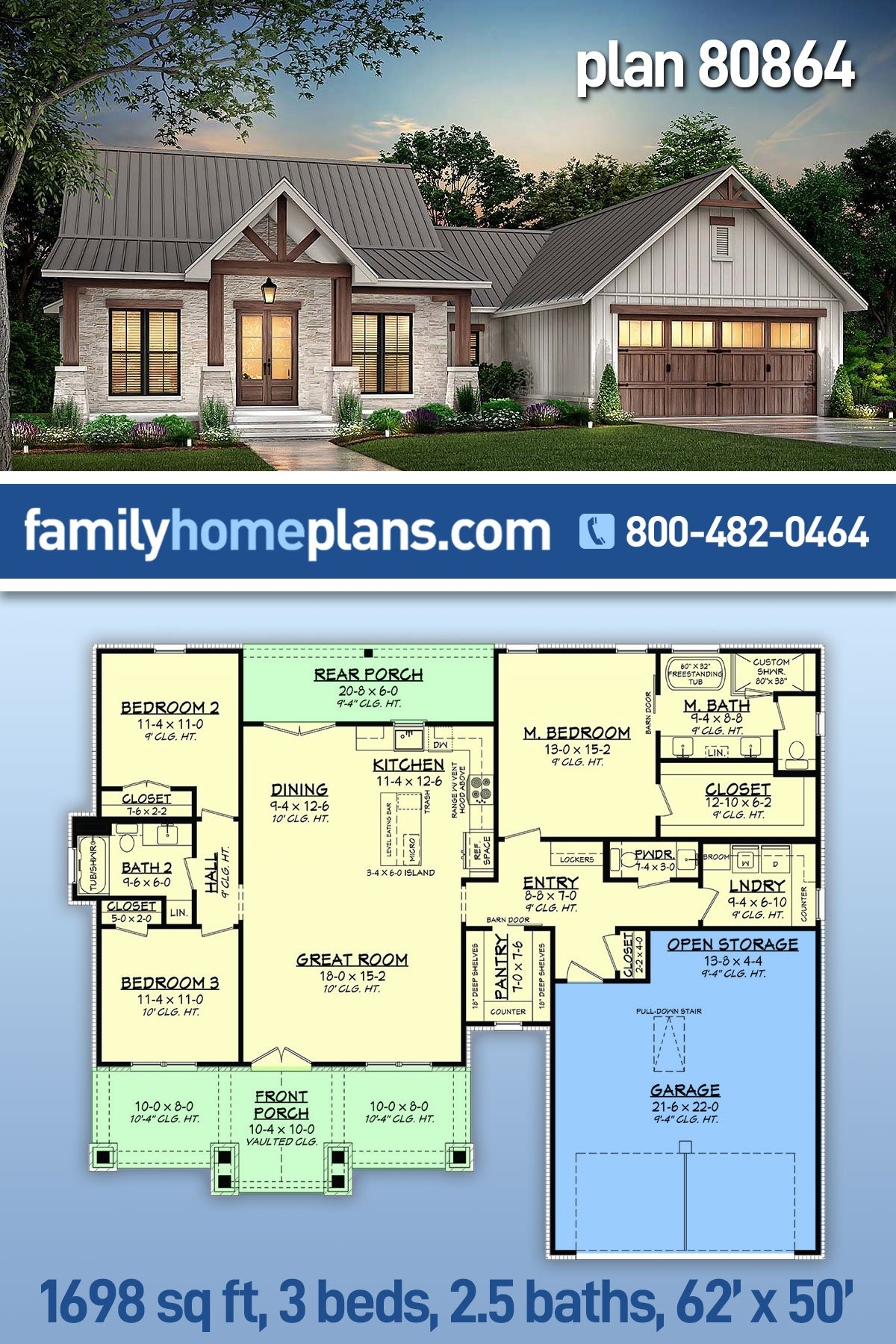 Plan 80864 Texas Style Modern Farmhouse Plan With 1698 Sq Ft 3