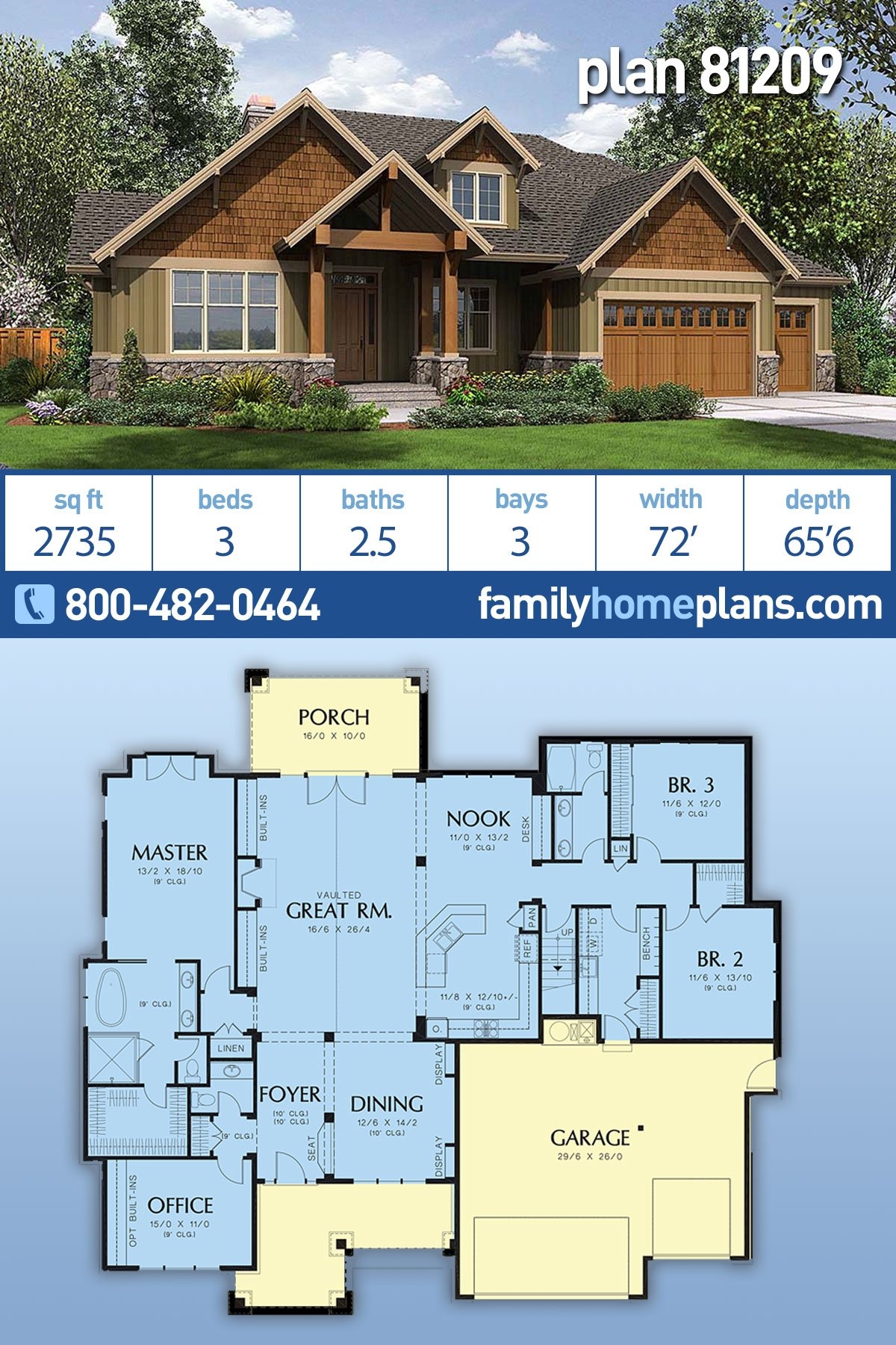 Plan 81209 Three Bedroom Rustic Craftsman Home Plan 81209 At Family Home Plans 2735 Sq Ft 3 Beds 2 5 Baths
