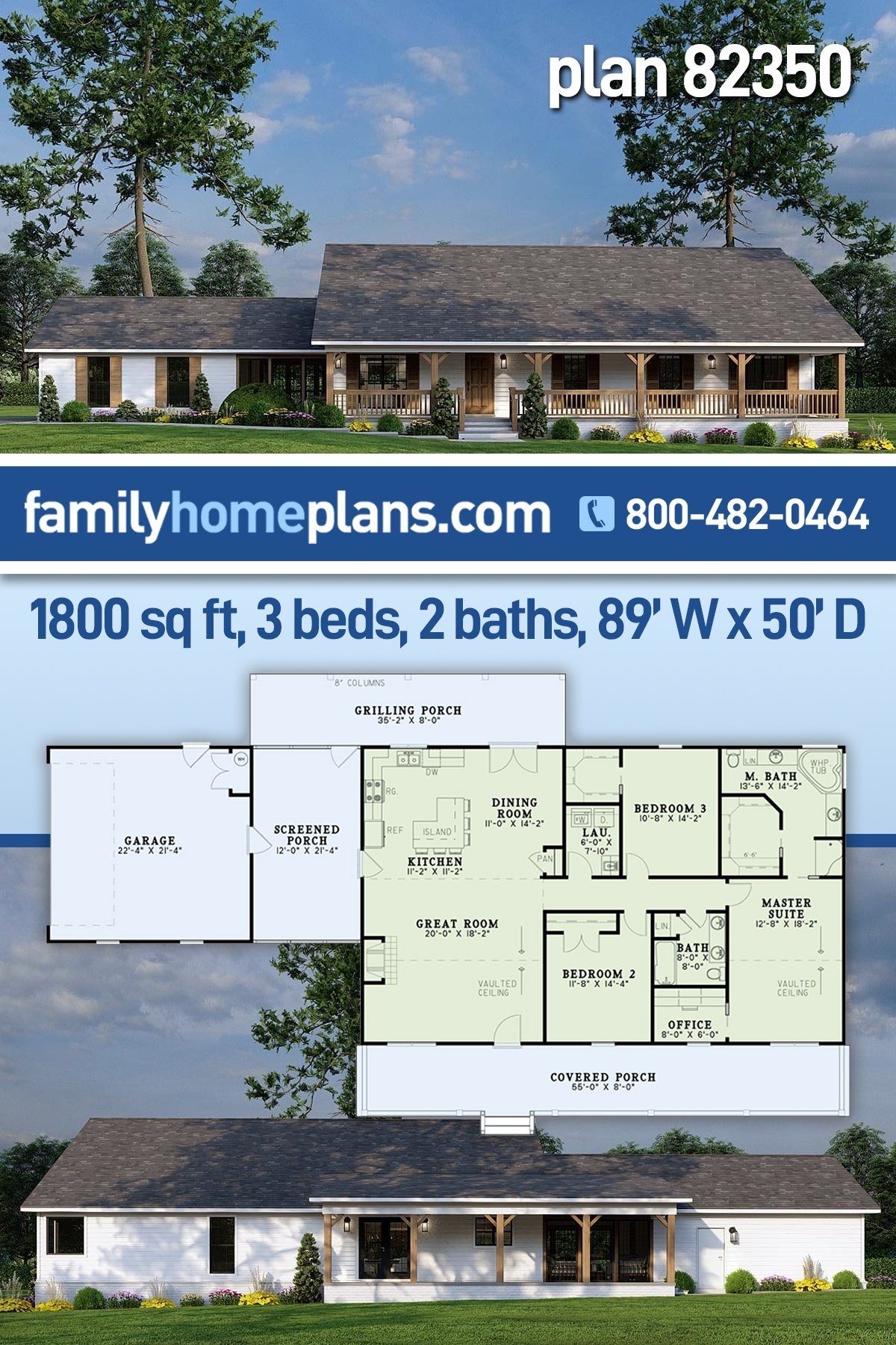 Plan 82350 Classic Ranch House Plan With Breezeway And 1800 Sq