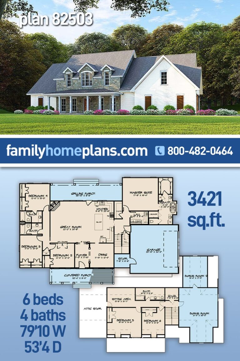 Plan 82503 6 Bedroom Farmhouse Home Design