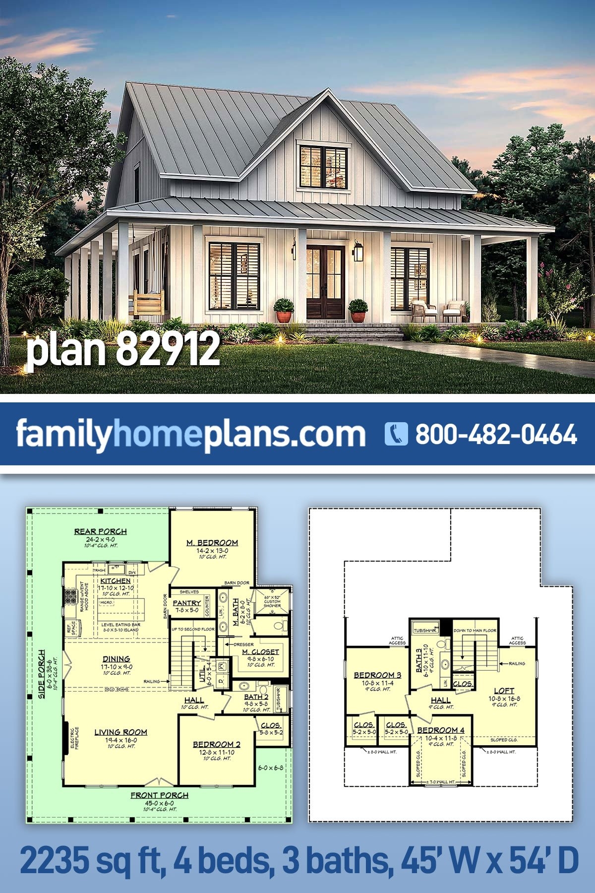 Plan 82912 Modern Farmhouse With Loft Space