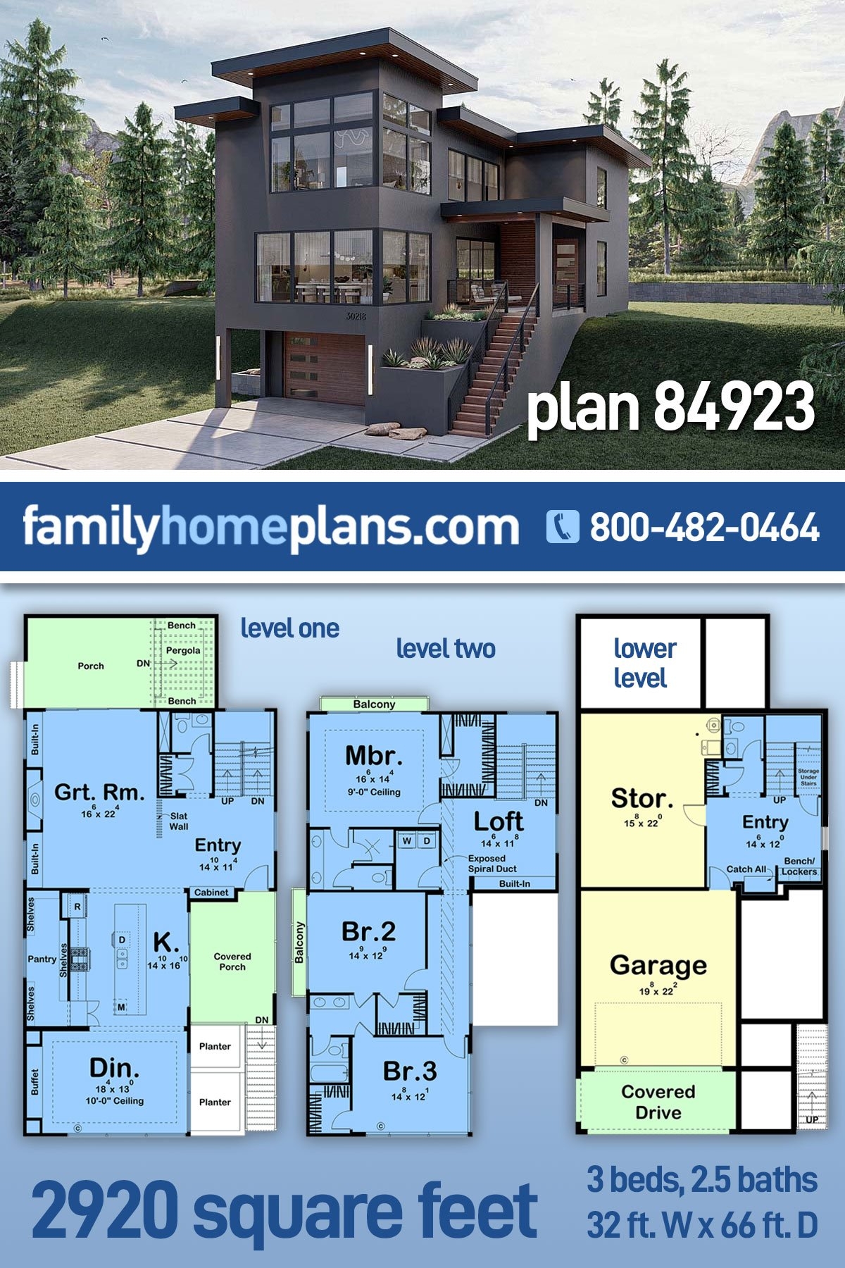 Plan 84923 2 Story Modern Style House Plan